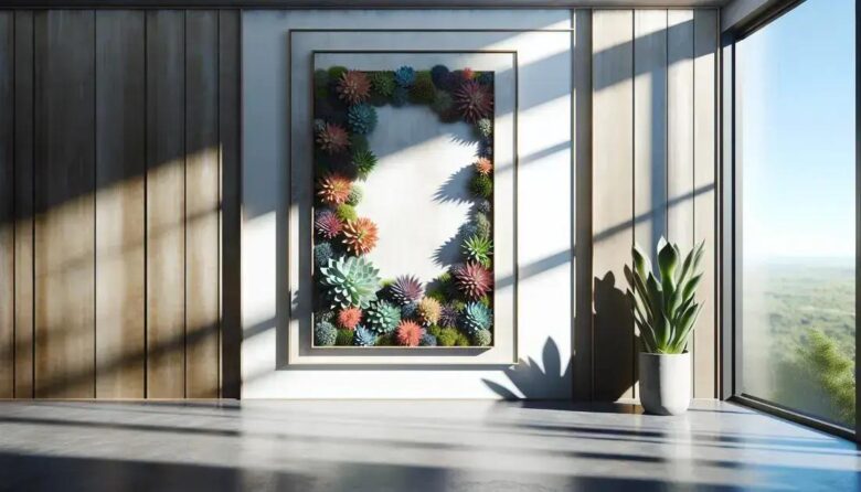 Succulent vertical indoor art frame: transform your space creatively